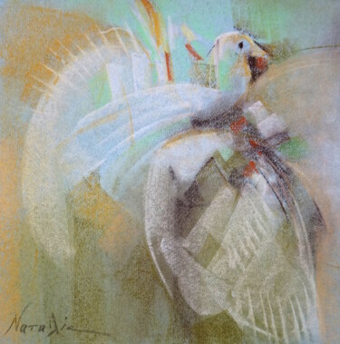 Dibujo titulada "White bird" por Natalia Kaza, Obra de arte original, Pastel