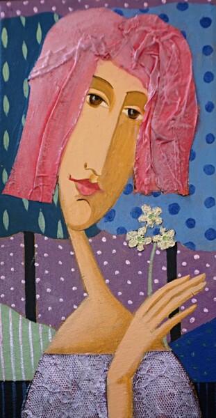 Painting titled "Lady with a marguer…" by Natalia Kaza, Original Artwork, Acrylic