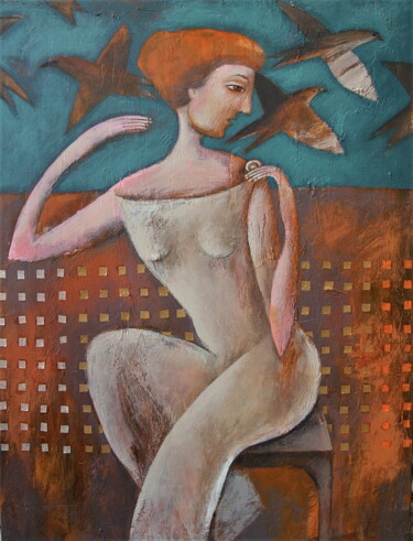 Peinture intitulée "Psyche is looking f…" par Natalia Kaza, Œuvre d'art originale, Acrylique