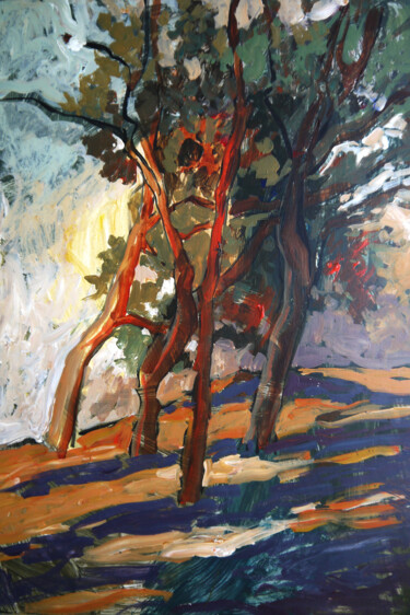 Pittura intitolato "Pines in the wind" da Natalia Kaza, Opera d'arte originale, Acrilico