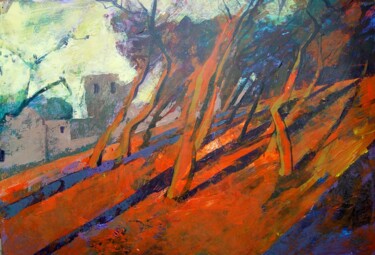 Pintura intitulada "Pine trees in Paros" por Natalia Kaza, Obras de arte originais, Acrílico