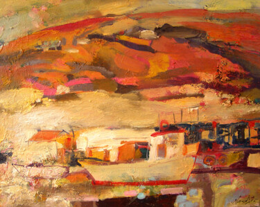 Malerei mit dem Titel "Paros. August" von Natalia Kaza, Original-Kunstwerk, Öl