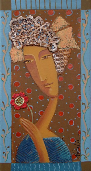 Painting titled "Red flower" by Natalia Kaza, Original Artwork, Acrylic