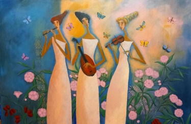 Painting titled "Three Muses" by Natalia Kaza, Original Artwork, Acrylic