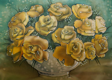 Painting titled "Bunch of Yellow Ros…" by Natalia-Khromykh, Original Artwork, Oil