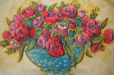 Painting titled "Bunch of Red Roses" by Natalia-Khromykh, Original Artwork