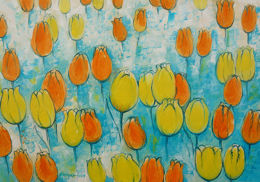 Peinture intitulée "campo di tulipani" par Natalia-Khromykh, Œuvre d'art originale, Huile