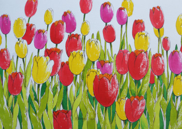 Painting titled "tulipani di colore-2" by Natalia-Khromykh, Original Artwork, Watercolor