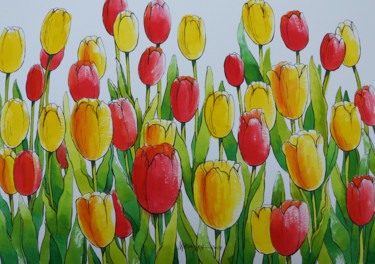 Painting titled "tulipani di colore-4" by Natalia-Khromykh, Original Artwork, Watercolor