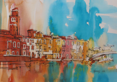 Malerei mit dem Titel "Venezia" von Natalia-Khromykh, Original-Kunstwerk, Aquarell