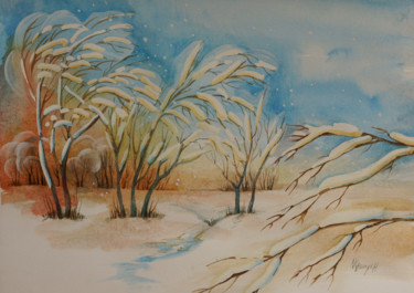 Картина под названием "one winter day" - Natalia-Khromykh, Подлинное произведение искусства, Акварель
