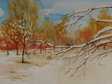 Painting titled "one winter day-2" by Natalia-Khromykh, Original Artwork, Watercolor