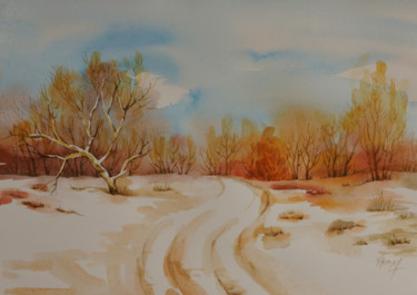 Painting titled "one winter day-1" by Natalia-Khromykh, Original Artwork, Watercolor