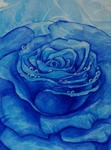 Pittura intitolato "blue rose-1" da Natalia-Khromykh, Opera d'arte originale, Acquarello