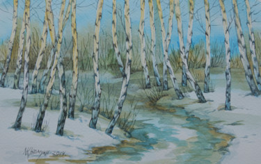 Painting titled "snow thaws" by Natalia-Khromykh, Original Artwork, Watercolor