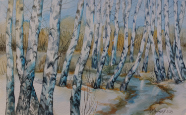 Pittura intitolato "snow thaws-1" da Natalia-Khromykh, Opera d'arte originale, Acquarello