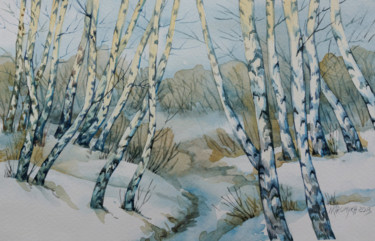 Pittura intitolato "snow thaws-3" da Natalia-Khromykh, Opera d'arte originale, Acquarello