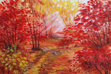 Painting titled "Paesaggio autunnale" by Natalia-Khromykh, Original Artwork, Acrylic