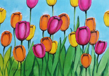 Peinture intitulée "tulipani" par Natalia-Khromykh, Œuvre d'art originale, Aquarelle