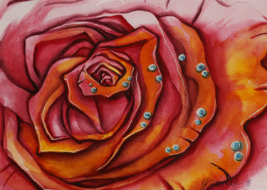 绘画 标题为“UNA ROSA ROSSA” 由Natalia-Khromykh, 原创艺术品, 水彩