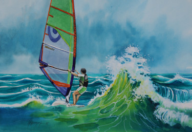 Painting titled "WINDSURFING  e l'on…" by Natalia-Khromykh, Original Artwork, Watercolor