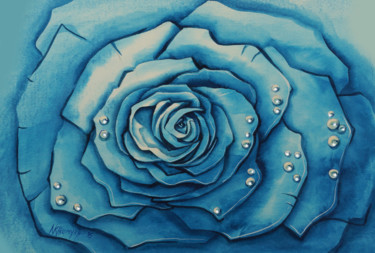 Schilderij getiteld "Una Rosa BlU." door Natalia-Khromykh, Origineel Kunstwerk, Aquarel