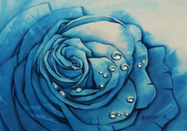 Картина под названием "una ROSA BLU" - Natalia-Khromykh, Подлинное произведение искусства, Акварель