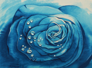 Peinture intitulée "una rosa blu" par Natalia-Khromykh, Œuvre d'art originale, Aquarelle