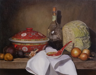 Painting titled "Still Life with Chi…" by Natalia Korbukh, Original Artwork, Oil