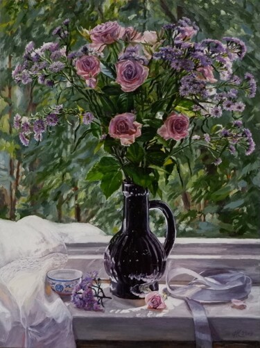 Malerei mit dem Titel "Flowers on the Wind…" von Natalia Korbukh, Original-Kunstwerk, Öl