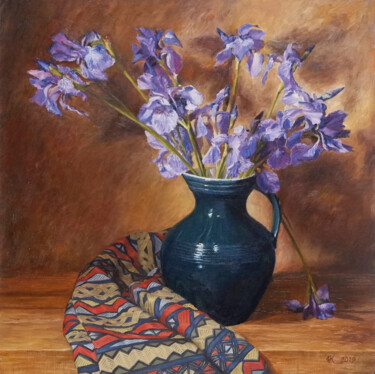 Painting titled "Irises" by Natalia Korbukh, Original Artwork, Oil