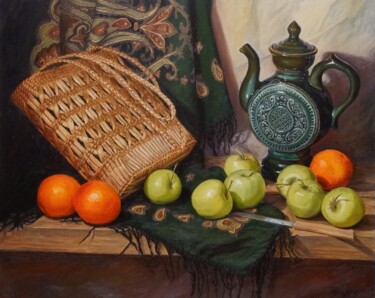 Painting titled "Still Life with App…" by Natalia Korbukh, Original Artwork, Oil