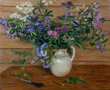 Painting titled "Wildflowers" by Natalia Korbukh, Original Artwork, Oil