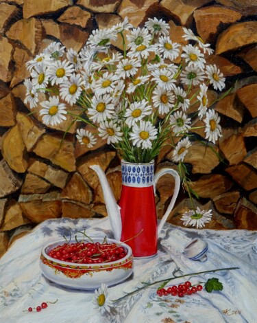 Painting titled "Still Life with Dai…" by Natalia Korbukh, Original Artwork, Oil