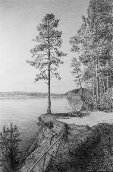 Drawing titled "On the Shore" by Natalia Korbukh, Original Artwork, Pencil
