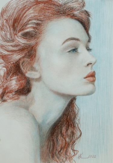 Рисунок под названием "Portrait 1" - Natalia Korbukh, Подлинное произведение искусства, Цветные карандаши