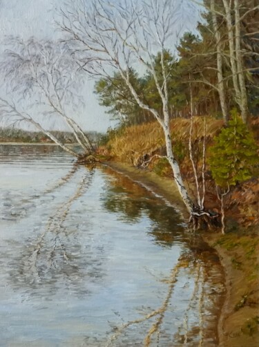 Painting titled "River Bank" by Natalia Korbukh, Original Artwork, Oil
