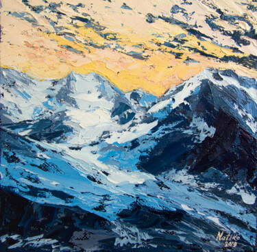 Painting titled "SUNSET AT THE TOP O…" by Natalia Korneeva, Original Artwork, Oil