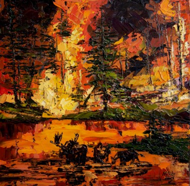 Painting titled "CRYING FOREST OF SI…" by Natalia Korneeva, Original Artwork, Oil