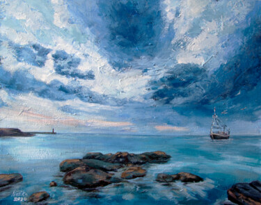 Painting titled "BLUE SEA, 40x50, oi…" by Natalia Korneeva, Original Artwork, Oil