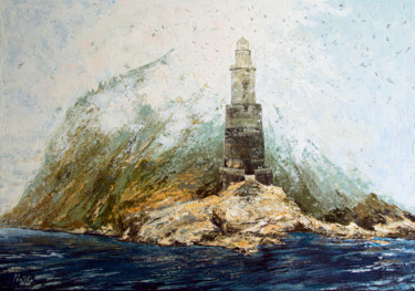 Malerei mit dem Titel "LIGHTHOUSE, 70x100…" von Natalia Korneeva, Original-Kunstwerk, Öl