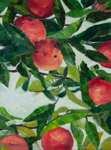 Painting titled "RED SWEET APPLES, 5…" by Natalia Korneeva, Original Artwork, Oil
