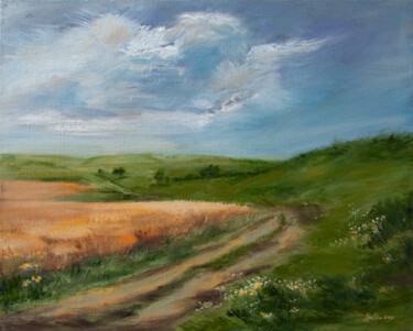Painting titled "ROAD IN THE FIELDS,…" by Natalia Korneeva, Original Artwork, Oil