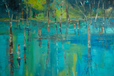 Painting titled "FOREST IN THE WATER…" by Natalia Korneeva, Original Artwork, Oil