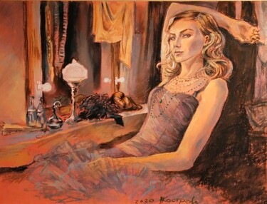 Painting titled "Smoke break" by Natalia Kostrova, Original Artwork, Pastel Mounted on Wood Stretcher frame