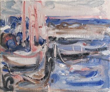 Pittura intitolato "The boats. Douarnen…" da Natalia Kruchkevych, Opera d'arte originale, Olio