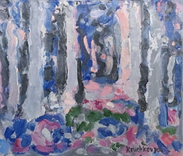 Pittura intitolato "Silver trees" da Natalia Kruchkevych, Opera d'arte originale, Olio