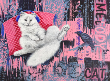 Schilderij getiteld "Melody cat" door Natalia Kudryavtseva, Origineel Kunstwerk, Acryl