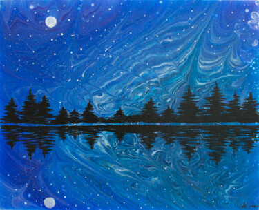 Картина под названием "Еловый лес у воды" - Natalia Kurmaeva, Подлинное произведение искусства, Акрил