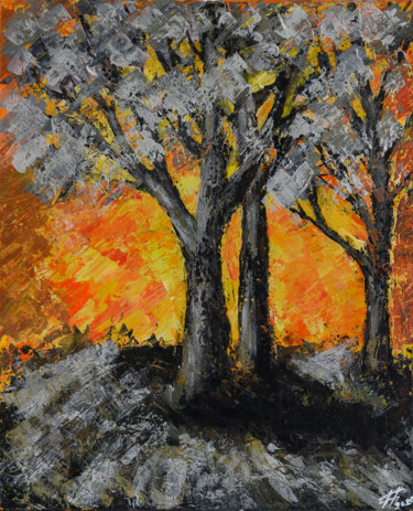 Peinture intitulée "Деревья на закате" par Natalia Kurmaeva, Œuvre d'art originale, Acrylique